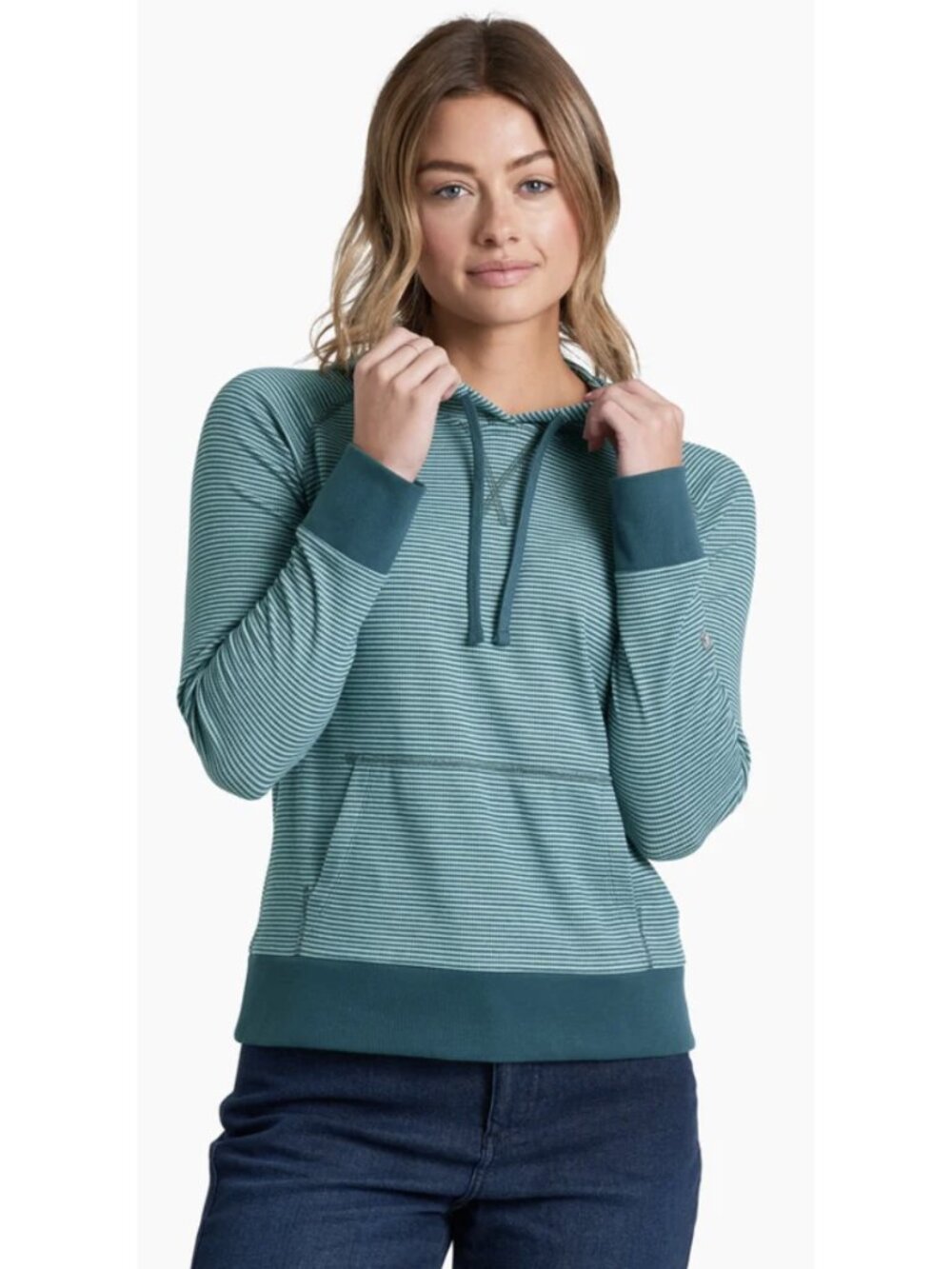 KUHL Stria Pullover Hoody Sweater in Everglade Green Stripe Small Outdoor Active